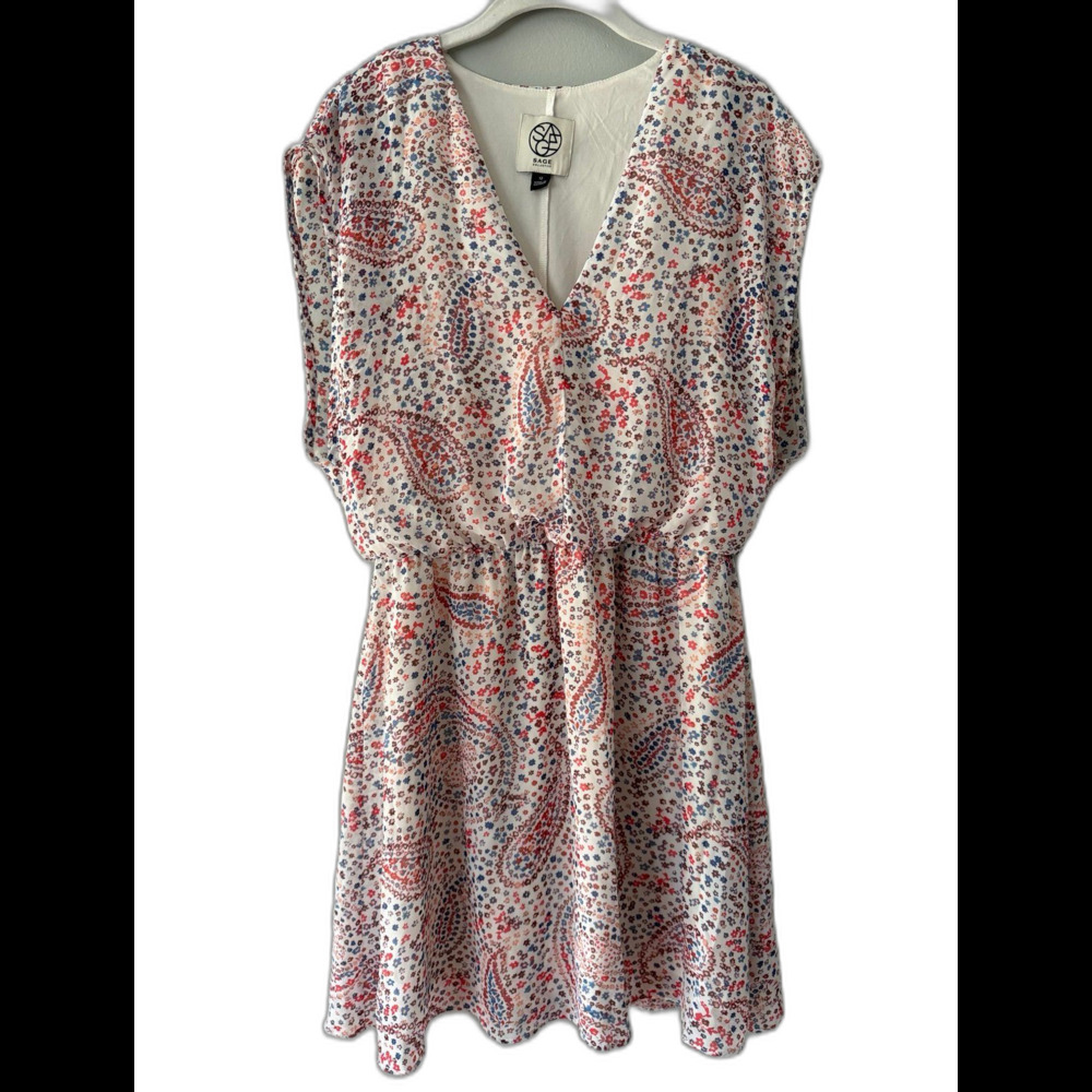SAGE Women's Paisley Print V-Neck Cap Sleeve Mini Dress
